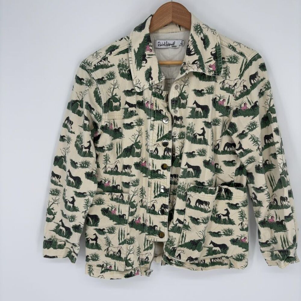 Rachel Antonoff Lizzie denim jean jacket horse print cream green